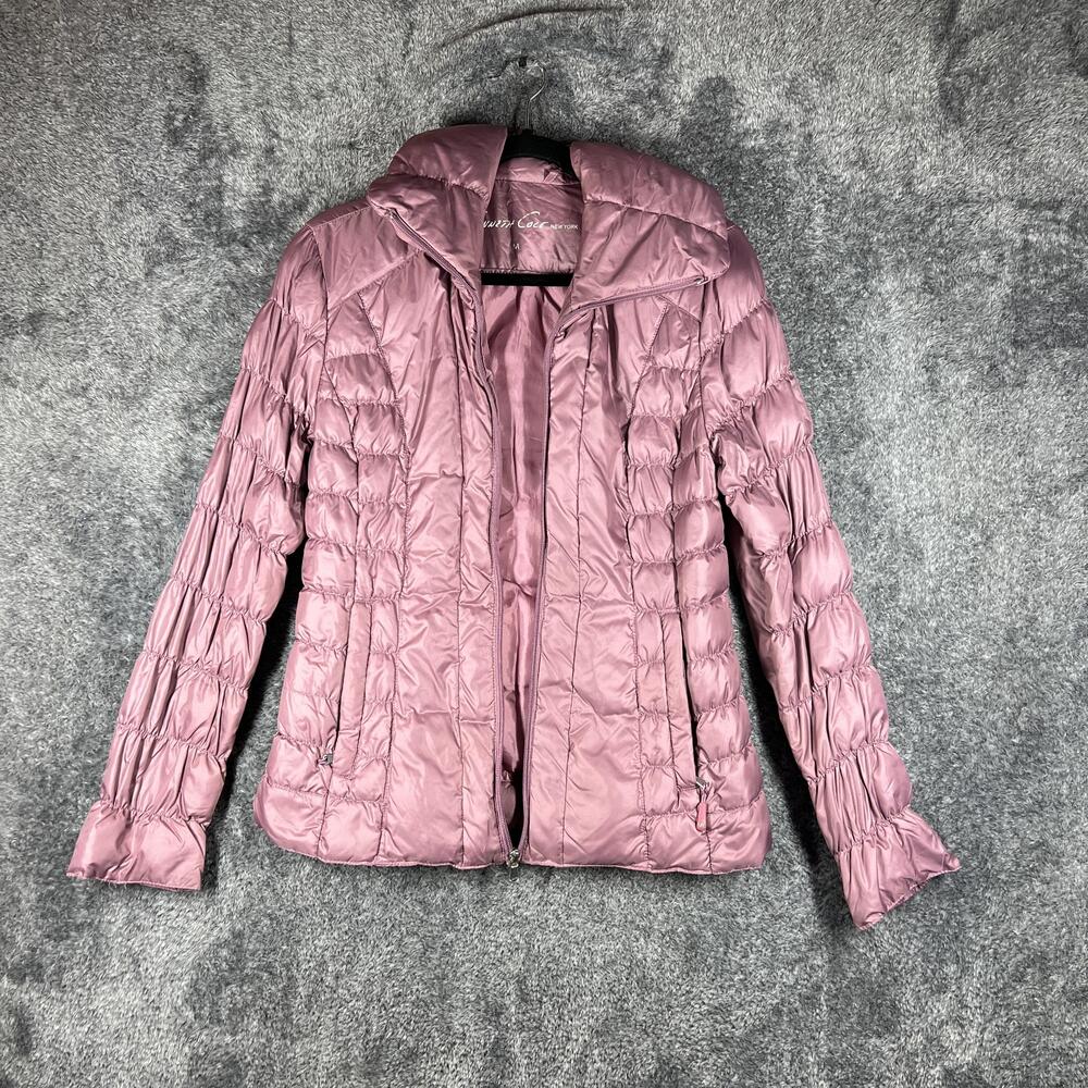 Kenneth Cole New York Jacket Womens M Pink Puffer Hooded Insulated Broken Zipper